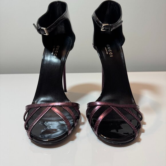 Gucci Colorblock Patent Leather Sandals Size 39 in Black / Purple - Picture 2 of 7